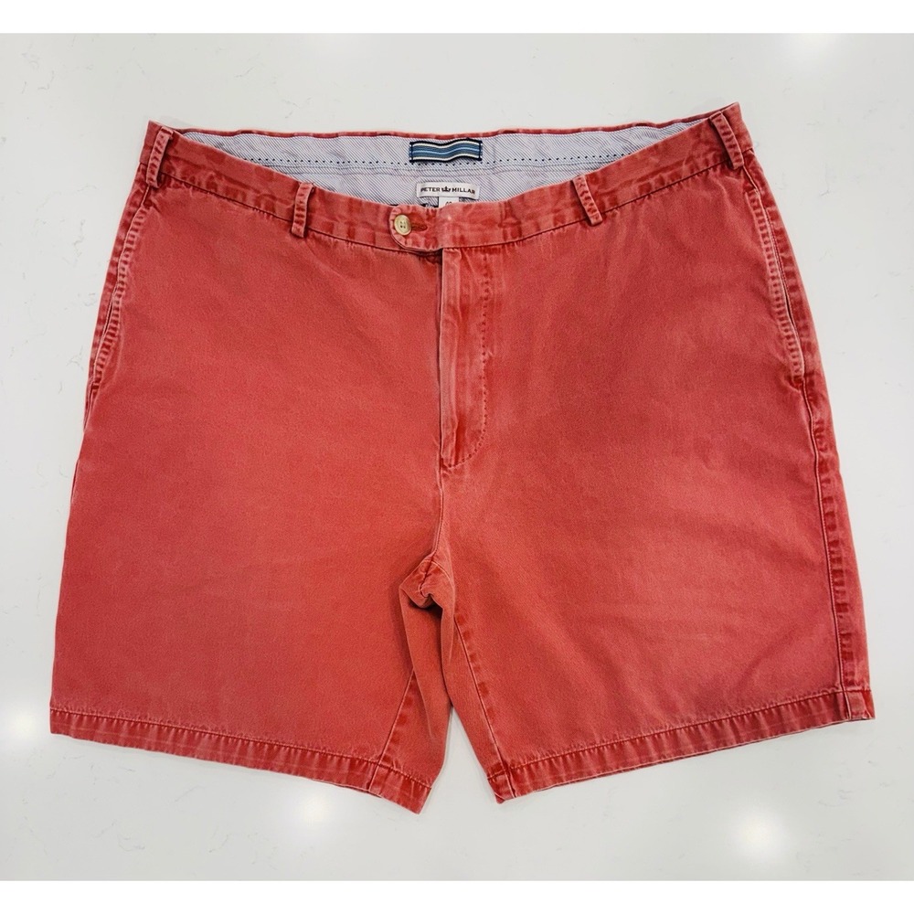 Peter Millar Winston Men's Pima Cotton Chino Shorts Red Flat Front MC00B31 Sz 40